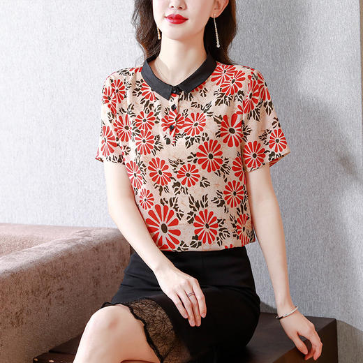 印花2023夏季新款妈妈装时尚气质甜美减龄显瘦上衣AHM-dydd6863 商品图2