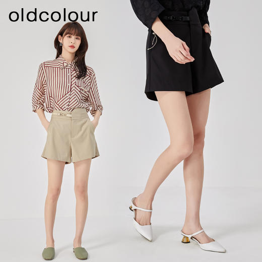 oldcolour2023夏季新款休闲简约高腰直筒宽松百搭短裤女O23071332 商品图1