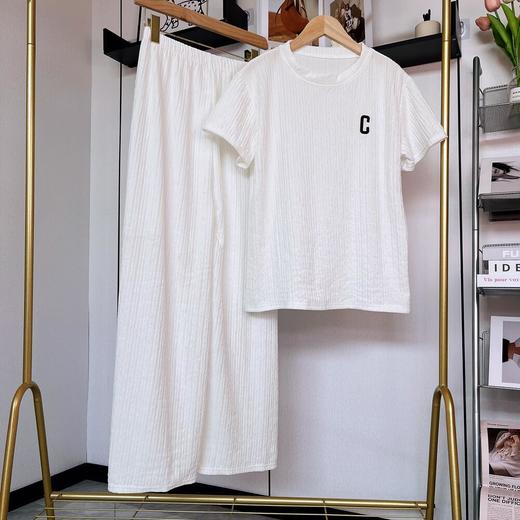 千叶套装女春夏字母刺绣薄款大码短袖短款休闲宽松弹力居家两件套 商品图6