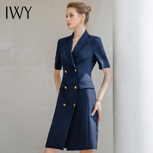 IWY/夏款薄款职业西装连衣裙女正式场合职业正装藏青色工作服通勤232030Q1 商品图2