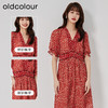 oldcolour2023夏季新款法式复古高腰雪纺红色碎花连衣裙O23101342 商品缩略图1