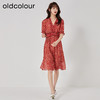 oldcolour2023夏季新款法式复古高腰雪纺红色碎花连衣裙O23101342 商品缩略图2