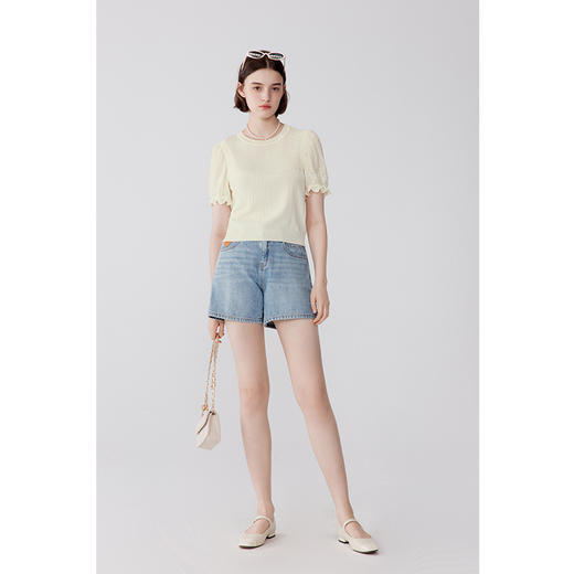 【严选】诗凡黎夏刺绣花边圆领针梭拼套头衫7E5131311 商品图4