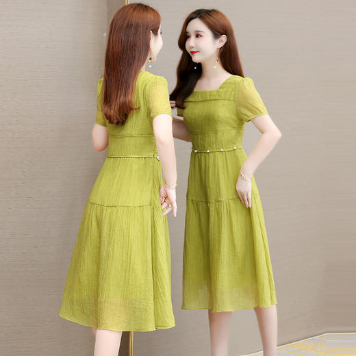 方领纯色中长裙，订珠高腰气质优雅A字裙QYM-DN228012 商品图2