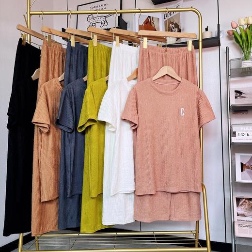 千叶套装女春夏字母刺绣薄款大码短袖短款休闲宽松弹力居家两件套 商品图1