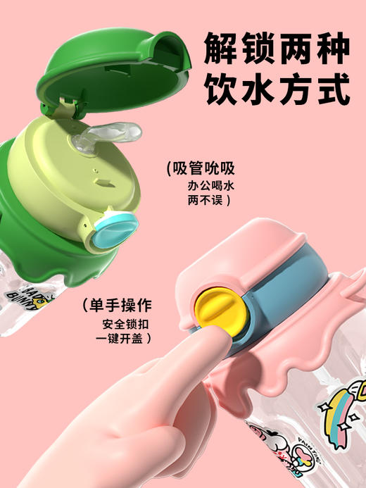 【野比兔】嘻嘻果冻杯 高颜值原创 IP公仔挂件 可调节IP背带，携带方便 三色可选，材质安全放心：杯体 TRITAN材质，食品级硅胶吸管，安心啃咬 严丝合缝，倒置不漏水 商品图2