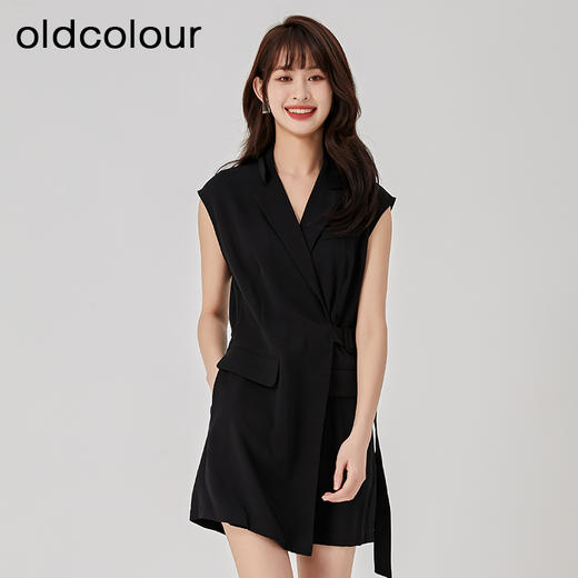oldcolour2023夏季新款黑色气质V领西装连体休闲短裤女O23121361 商品图2