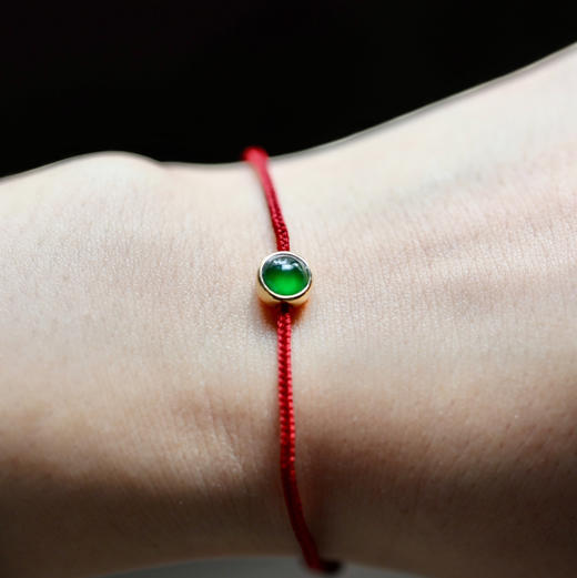 高冰种阳绿翡翠蛋面手绳18k黄金镶嵌 商品图8