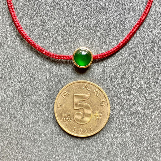 高冰种阳绿翡翠蛋面手绳18k黄金镶嵌 商品图7