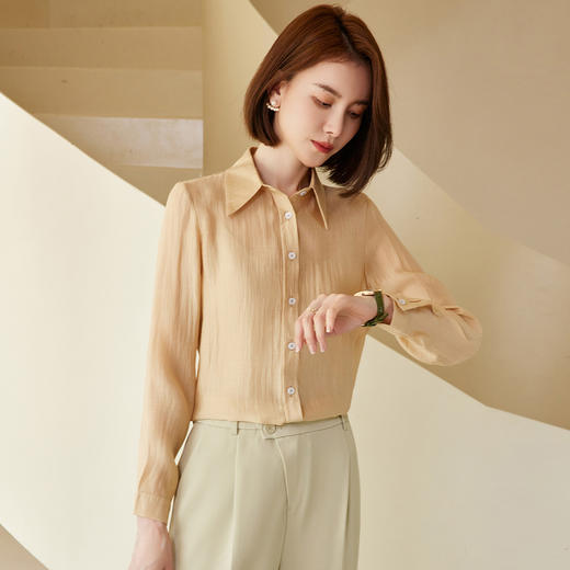 【天丝混纺】罗蒙夏季女装长袖衬衫轻薄透气女士休闲通勤百搭衬衣女 商品图6