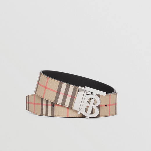 BURBERRY 巴宝莉 男士双面两用格纹拼皮革宽版 TB 腰带 格子 8052776 A7468 商品图0