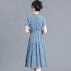 时尚中长款系带收腰，蓝色印花连衣裙QYM-R6611-1-Y 商品缩略图2