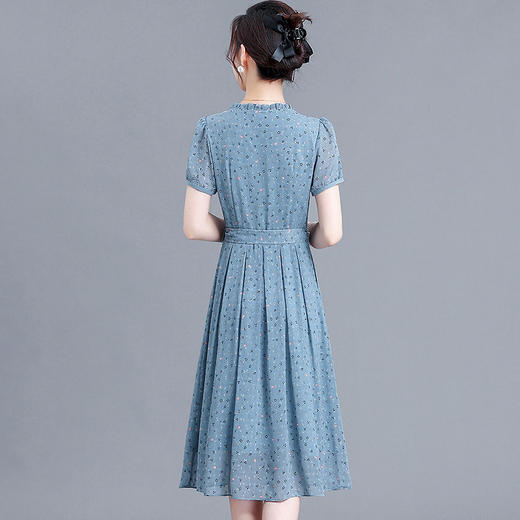 时尚中长款系带收腰，蓝色印花连衣裙QYM-R6611-1-Y 商品图2