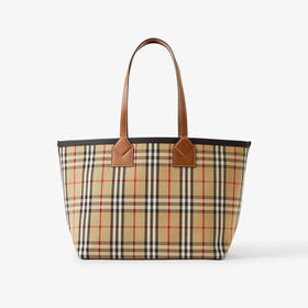 【二】BURBERRY 巴宝莉 女士London – 格纹棉质中号托特包 格子 8066223 A9534