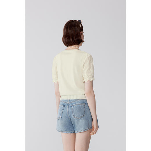 【严选】诗凡黎夏刺绣花边圆领针梭拼套头衫7E5131311 商品图2