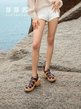 【2F】[厚切吐司]莎莎苏2023夏新款厚底粗跟罗马猪笼鞋女沙滩凉鞋女外穿