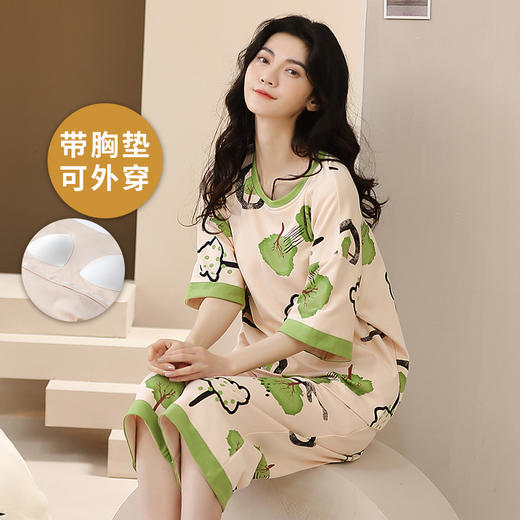 【网红火爆韩版❗️夏季新款女士睡衣居家服】休闲设计，亲肤质地，外穿居家都可以，舒适柔软，燕之乡带胸垫，七分裤套装针织棉圆领套头女 商品图2