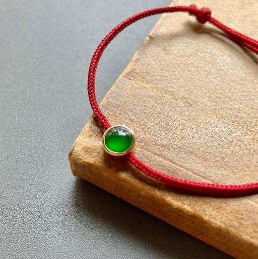 高冰种阳绿翡翠蛋面手绳18k黄金镶嵌 商品图2