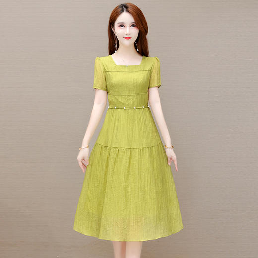 方领纯色中长裙，订珠高腰气质优雅A字裙QYM-DN228012 商品图0