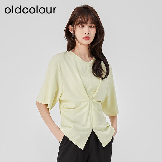 oldcolour2023夏季新款黑色圆领收腰显瘦简约通勤衬衫女O24021201 商品图2