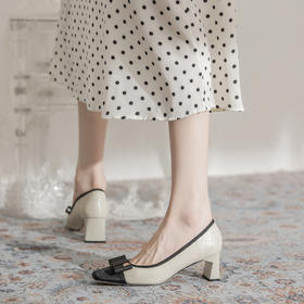 【服装鞋包】-2023新款方头玛丽珍单鞋粗跟高跟鞋