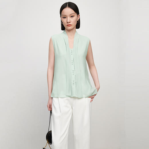 IN AND ON21210夏季新款设计感丝滑飘带衬衫女V领丝质无袖背心上衣 商品图0