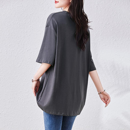 SMZ5532高端短袖T恤夏季2023新款大码胖mm中长款宽松遮肚藏肉显瘦上衣女 商品图3