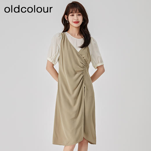 oldcolour2023夏新款法式优雅收腰显瘦拼接连衣裙假两件O23101326 商品图3