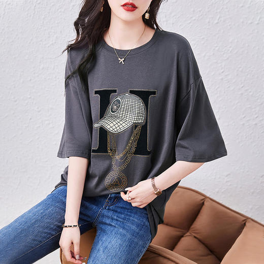 SMZ5532高端短袖T恤夏季2023新款大码胖mm中长款宽松遮肚藏肉显瘦上衣女 商品图2