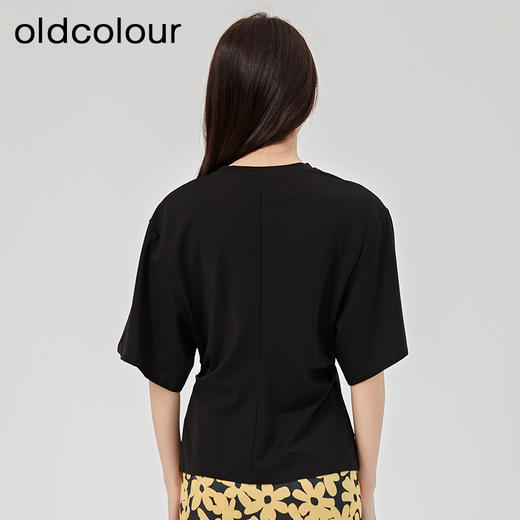 oldcolour2023夏季新款黑色圆领收腰显瘦简约通勤衬衫女O24021201 商品图4