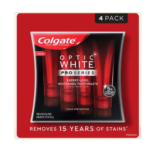 美国本土 · Colgate Optic White Pro 系列亮白牙膏，防污渍，3.3 盎司，4 支装｜美国直邮 商品图0
