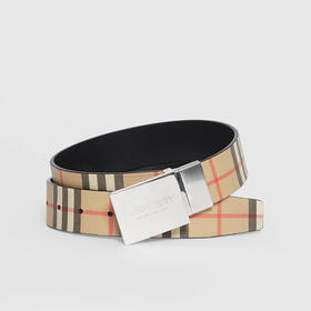 BURBERRY 巴宝莉 男士双面两用饰牌搭扣格纹拼皮革腰带 格子 8052783 A7026