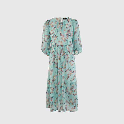 手工珠圆领大摆女人味长款连衣裙 商品图0