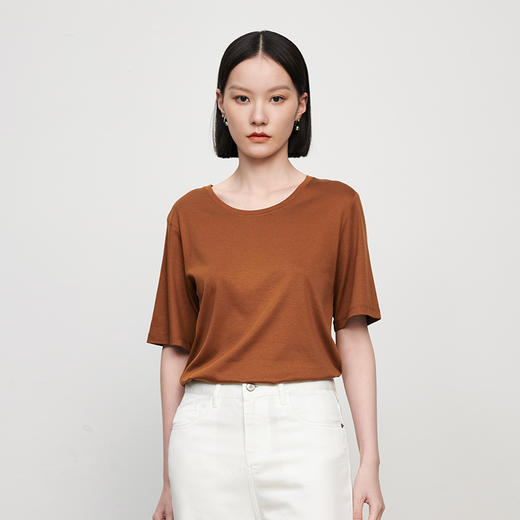 IN AND ON20509桑蚕丝V领t恤宽松女款莱赛尔天丝夏季新款真丝简约短袖 商品图5