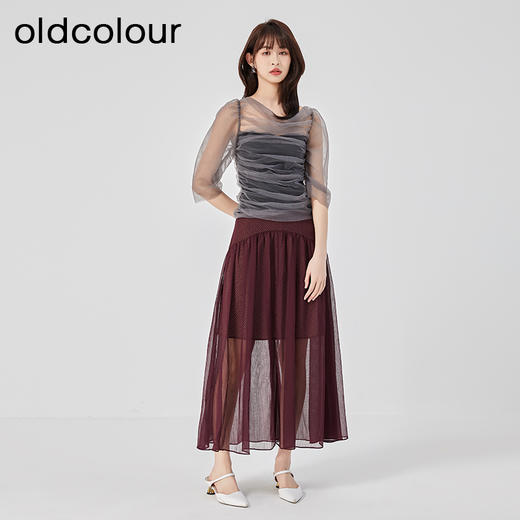 oldcolour2023夏新款设计感小众透视网纱薄款蕾丝衬衫女O24012451 商品图2