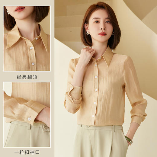 【天丝混纺】罗蒙夏季女装长袖衬衫轻薄透气女士休闲通勤百搭衬衣女 商品图4