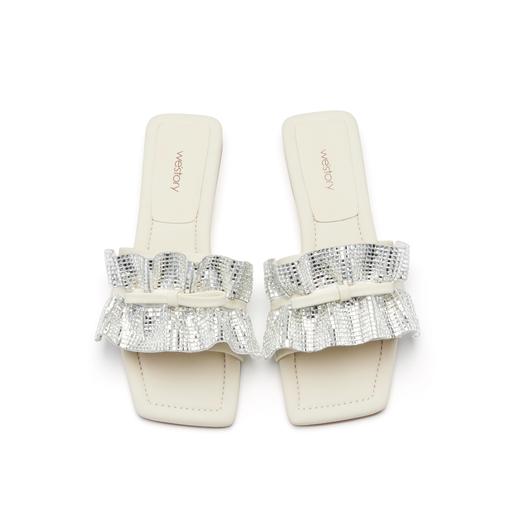 westory女鞋夏季新款休闲百搭低跟羊皮水钻露脚舒适拖鞋61491 商品图4