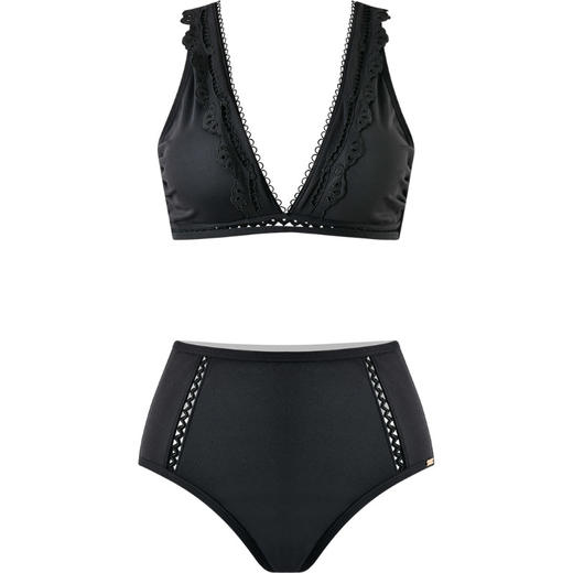 sisia2023新款泳衣女夏款深v性感黑色高腰海岛度假分体比基尼泳衣 商品图4