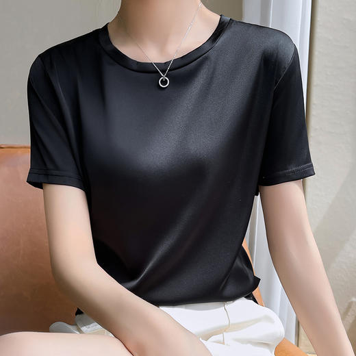 【经典百搭触感丝滑】SIIJJEYY枝辑夏季女士仿真丝面小圆领短袖 (7色可选) 商品图4