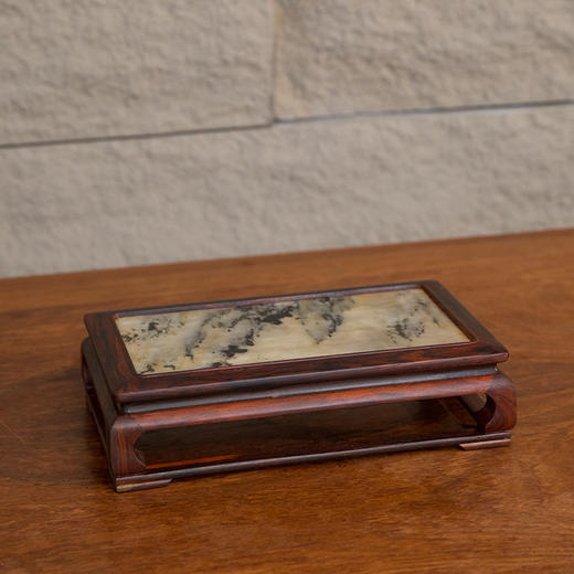 二十世纪 红木镶云石彭牙鼓腿带托泥器座 商品图1