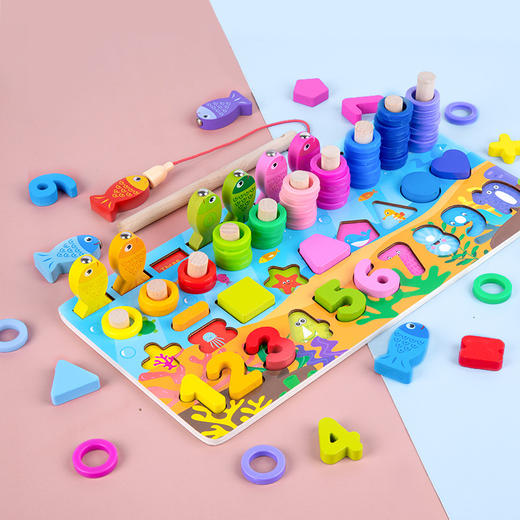 *【母婴用品】大号数字木质形状配对拼图木制教学玩具益智积木 商品图3