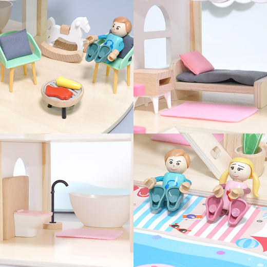 *【母婴用品】粉色可爱公主娃娃房别墅 角色扮演过家家DIY益智木制亲子玩具 商品图2