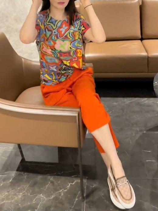 盐系风新款休闲九分裤时尚气质印花上衣两件套套装DD 商品图3