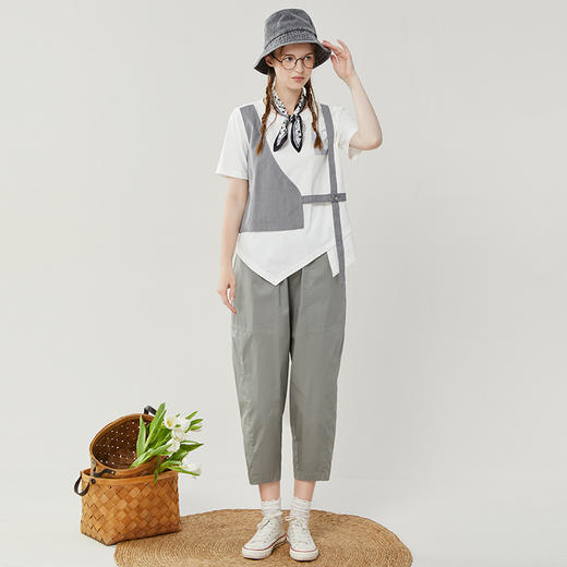 Famecoco范可儿薄款休闲萝卜裤新款夏季梨形身材裤子松紧腰女FAB3GA021 商品图1