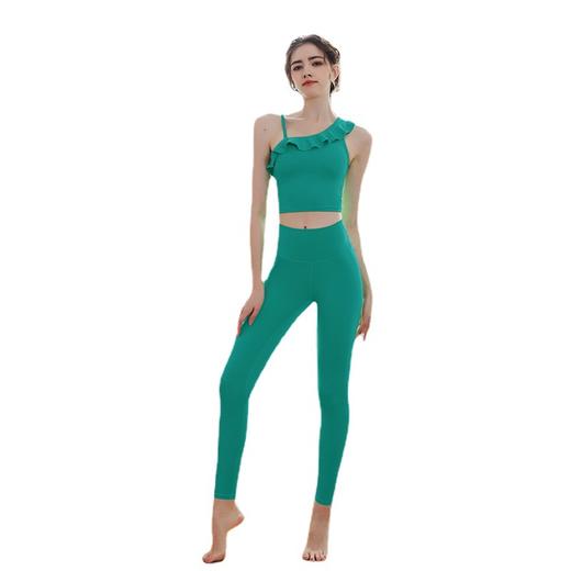 【皮尔新品】2024气质瑜伽服套装女高端性感荷叶边斜领吊带背心裸感锻炼运动健身裤 商品图4