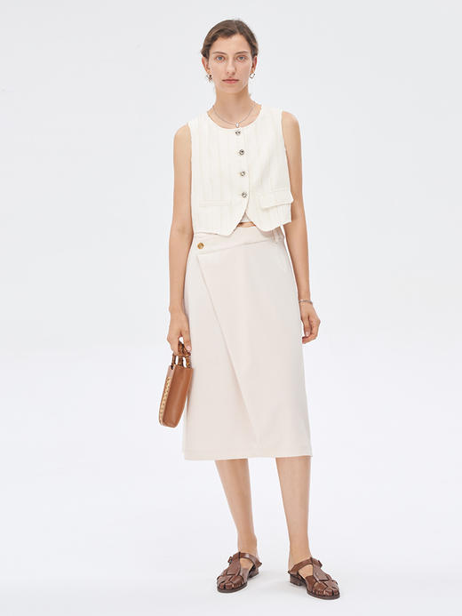 Self Who米白色不对称半身裙2023新款夏季高腰显瘦中长款开叉裙子 商品图3