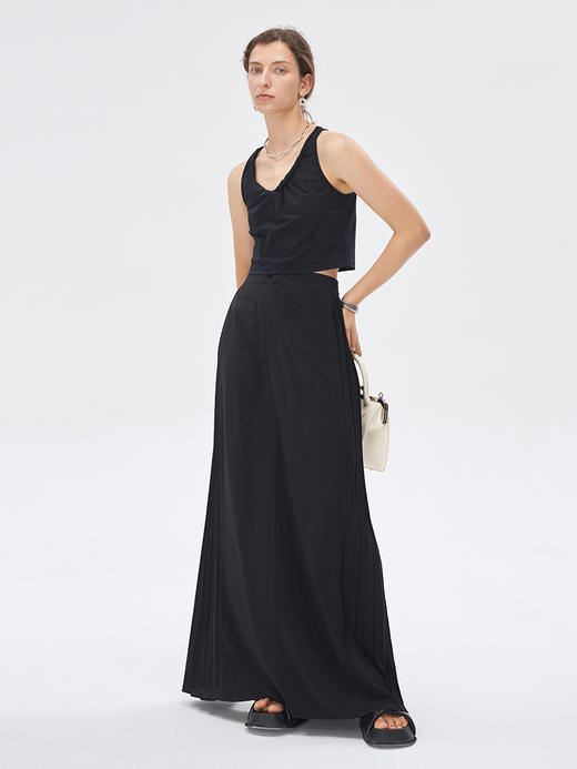 Self Who黑色凉感半身裙2023新款夏季中长款垂坠感高腰宽松裙子女 商品图3