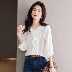 夏季女士雪纺衬衫女夏装2023新款荷叶边上衣薄别致七分袖小衫CC-J3367