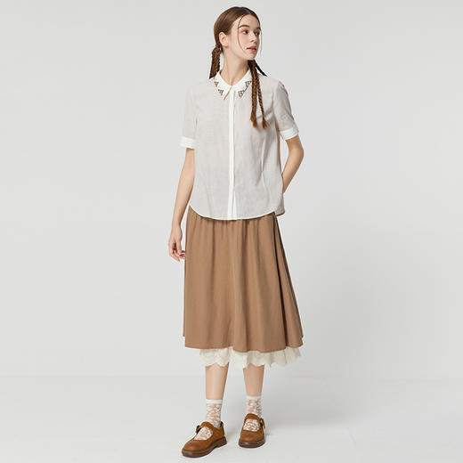 famecoco范可儿文艺复古棉麻衬衫女夏款撞色刺绣翻领小衫FAB3BH011 商品图2