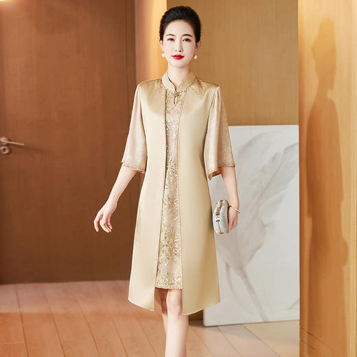 DD-2023年春夏妈妈礼服高贵喜优雅婆婆婚宴礼服时尚假两件连衣裙 商品图0